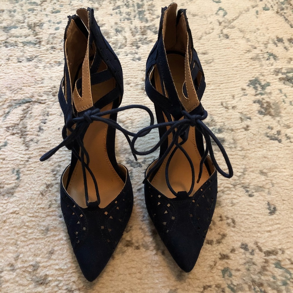Navy Lace Up Heels